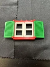 ☀️LEGO RED Window 1x4x3 with 2 WHITE Half Panes and 2 GREEN SHUTTERS