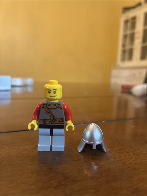 LEGO Castle Knight Minifigure w/ Gray Helmet, Halberd, Red Arms & Gray Legs