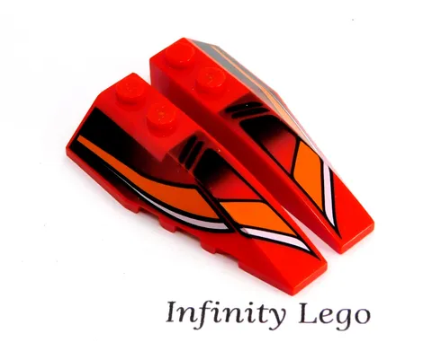 1 Pair LEGO Red Wedge 2x6 Double Right & Left Printed Rumble Maniac Racers 65573