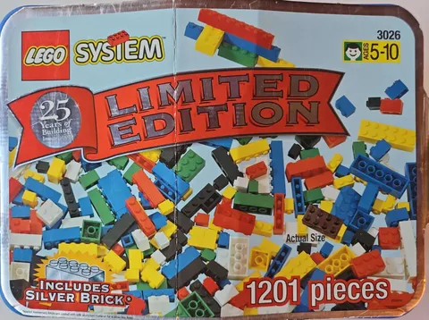 VTG 1998 LEGO System 3026 Limited Edition Silver Brick Tub 1201pc + Manuals
