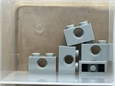 LEGO Parts - Light Bluish Gray Technic, Brick 1 x 2 with Hole - No 3700 - QTY 5