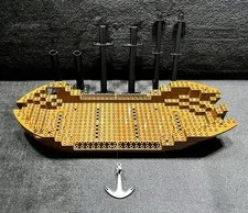 Vintage Lego Pirates 6285 Black Seas Barracuda - Mast, Boat Hull, Anchor