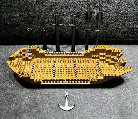 Vintage Lego Pirates 6285 Black Seas Barracuda - Mast, Boat Hull, Anchor
