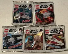 Lego Star Wars Foil Pack Lot - Tusken Raider, Jedi SF, Tie Bomber & Interceptor