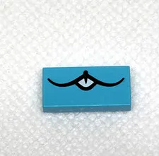 LEGO Parts - Med. Azure BUNCHU Tile 1 x 2 w/ Black Curved Mouth 3069pb1182 QTY 1