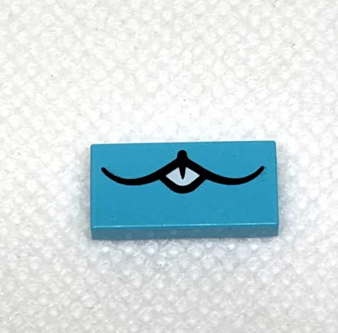 LEGO Parts - Med. Azure BUNCHU Tile 1 x 2 w/ Black Curved Mouth 3069pb1182 QTY 1