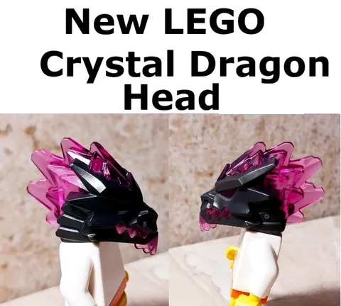 New LEGO Dragon Crystal HEAD Pink See Thru Teeth Beard Dark Pearl Gray Molded