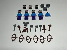 LEGO Minecraft Steve Minifigure Lot x4 + Weapons Armor Helmets Genuine