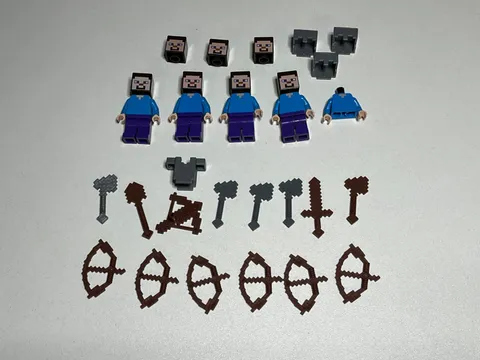 LEGO Minecraft Steve Minifigure Lot x4 + Weapons Armor Helmets Genuine