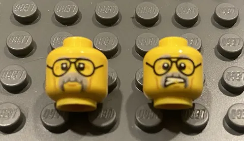 LEGO 1 Two Sided Head, Older Male, Glasses, Calm Vs Very Angry Gritted Teeth