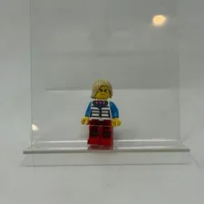 LEGO Minifigure Striped Vest Blue Shirt Pink Bow Tie Tan Hair Red Legs