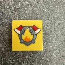 Lego New Yellow Tiles Flat Smooth 2 x 2 w/ Fire Badge and Axes Pattern Part