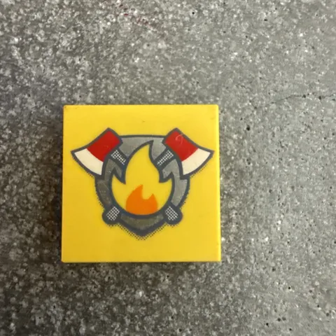 Lego New Yellow Tiles Flat Smooth 2 x 2 w/ Fire Badge and Axes Pattern Part