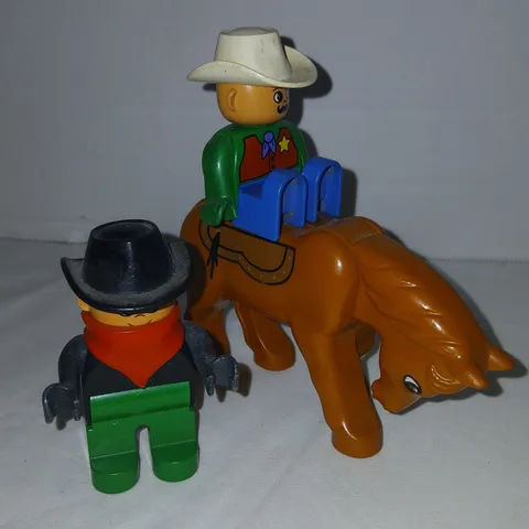 Vintage LEGO Duplo Figures Cowboy Sheriff  Horse Bandit Wild West Set 3 pieces