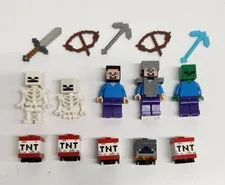 Lego Minecraft Minifigure Lot Steve Alex TNT Blocks Bow Weapon Etc Free Shipping