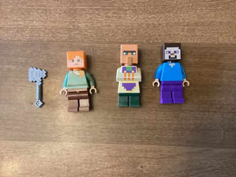 Lego Lot of Three Minecraft Minifigures, Includes Villager, Steve, And Alex