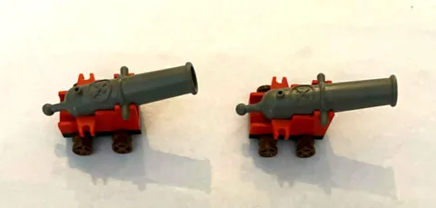 Vintage Lego - Lot of 2 - Pirate Cannons - Gray & Red with wheels