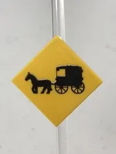 Custom Printed Caution Amish Buggy  Sign UV Printed On LEGO 2x2 Yellow Tile