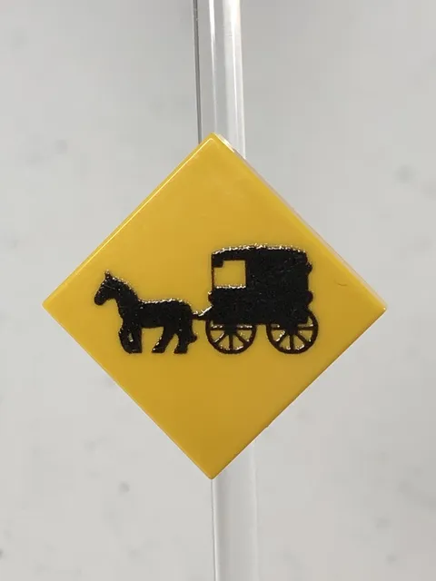 Custom Printed Caution Amish Buggy  Sign UV Printed On LEGO 2x2 Yellow Tile