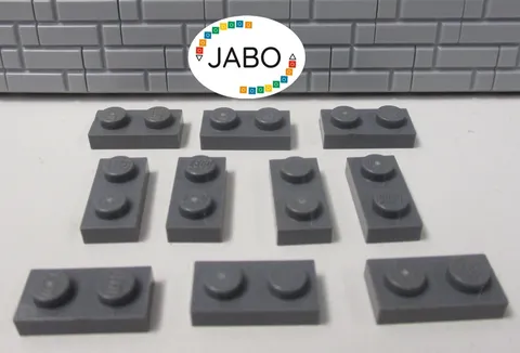 (J7/2/4) LEGO 10 x 3023 Flat Plate 1x2 New Dark Grey