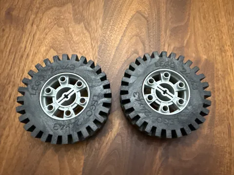 VTG Lego Technic Wheel 24x43 Black Full Rubber Tire Old Light Gray 3740 3739c01