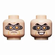 LEGO Minifigure, Head Dual Sided Black Eyebrows, Silver Goggles