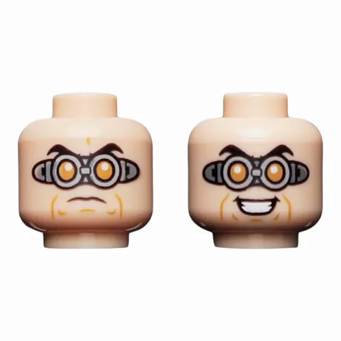 LEGO Minifigure, Head Dual Sided Black Eyebrows, Silver Goggles