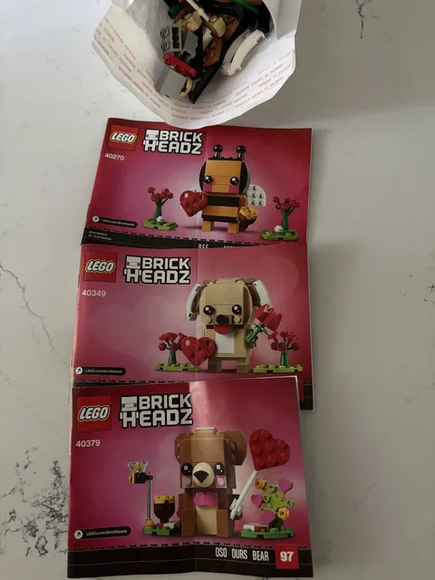 Lot of 3 Lego Brickheadz Bee Dog Bear 40270 40340 40379 100% Complete w/ Manuals