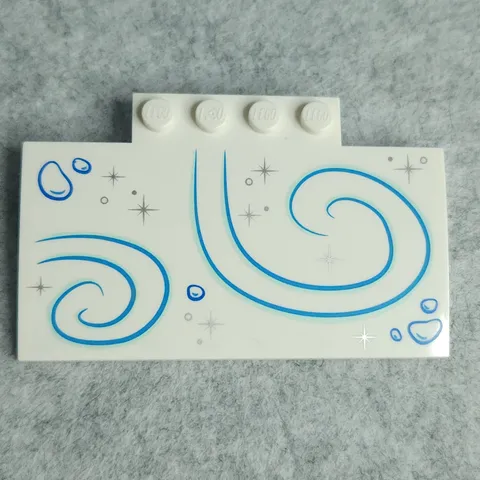 LEGO 15625pb016 Slope Curved 5 x 8 x 2/3 with 4 Studs Medium Azure Swirls White