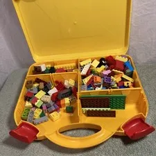 LEGO Yellow & Red Plastic Carrying Case With LEGOs             S4