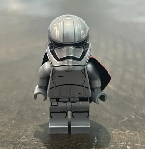 LEGO Minifigure Gray Helmeted Character Black Fabric Cape Red Lining Plastic