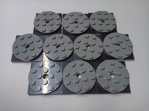 LEGO BULK LOT 10 DARK BLUISH GRAY 4X4 TURNTABLE BLACK SQUARE BASE 4 X 4 X 2/3