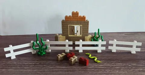 LEGO Lot of 33 1x2 Modified Masonry Profile Bricks, and 4 Fence, 2 Cacti, Door