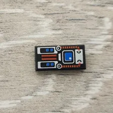 Lego 3069px28 Black Tile 1 x 2 with Spyrius Blue Screen Silver Red Panel Pattern