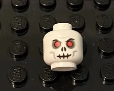 LEGO White Skeleton Skull Head Wirlth Red Eyes And Sinister Evil Grin, Halloween