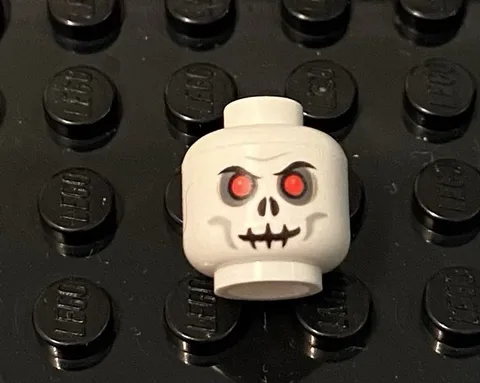 LEGO White Skeleton Skull Head Wirlth Red Eyes And Sinister Evil Grin, Halloween