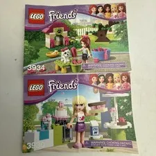 2 LEGO FRIENDS 3930 + 3934 Stephanie's Outdoor Bakery Manual Only - No Pieces
