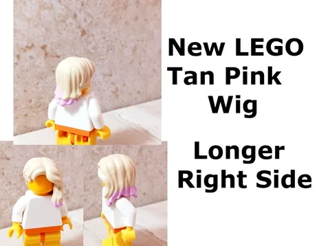 New LEGO Wig Highlights PINK Hair Tan Blonde Sandy Longer on One Side Right AWES