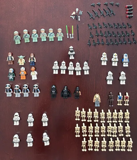 ⁠LEGO Star Wars Minifigure Collection Lot - 50+ Minifigs, Blasters, Lightsabers