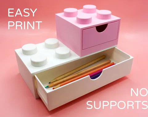 LEGO Brick-Style 2-Drawer Storage Box Organizer, Pink & White, 2 Compartments