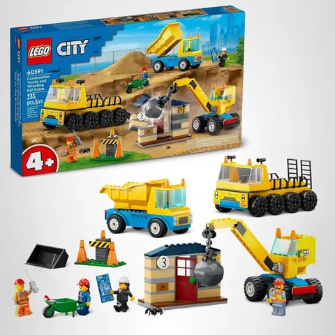 LEGO City 60391 Construction Trucks & Wrecking Ball Crane Building Toy Set