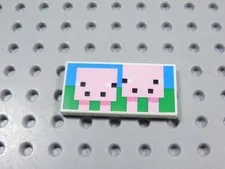 LEGO Minecraft White 2x4 Printed Tile Plate Minifig Pigs BI