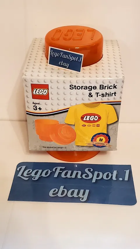Rare Discontinued Retro 2014 Orange LEGO Storage Brick & T-Shirt Set Size Medium