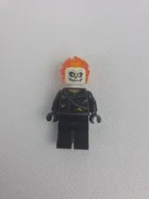 LEGO Marvel Ghost Rider Minifigure w/ Trans-Orange Flame Head Skeleton Face