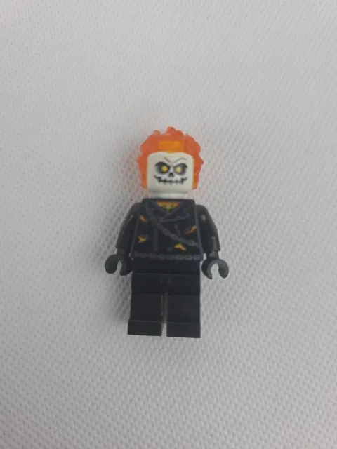 LEGO Marvel Ghost Rider Minifigure w/ Trans-Orange Flame Head Skeleton Face