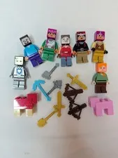 LEGO Minecraft Minifigure Lot - 9 Figures & Mobs (Steve, Alex, Dungeons Heroes)