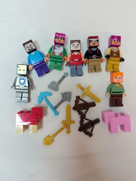 LEGO Minecraft Minifigure Lot - 9 Figures & Mobs (Steve, Alex, Dungeons Heroes)