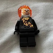 LEGO Ghost Rider Minifigure with Orange Flame Head Hair & Printed Face