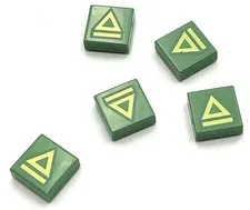 Lego 5 New Sand Green Tiles 1 x 1 w/ Bright Light Yellow Triangle Line Part