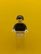 Plain Black Torso twn122 with Black Arms, Tan Short Legs, Black Male Hair City L